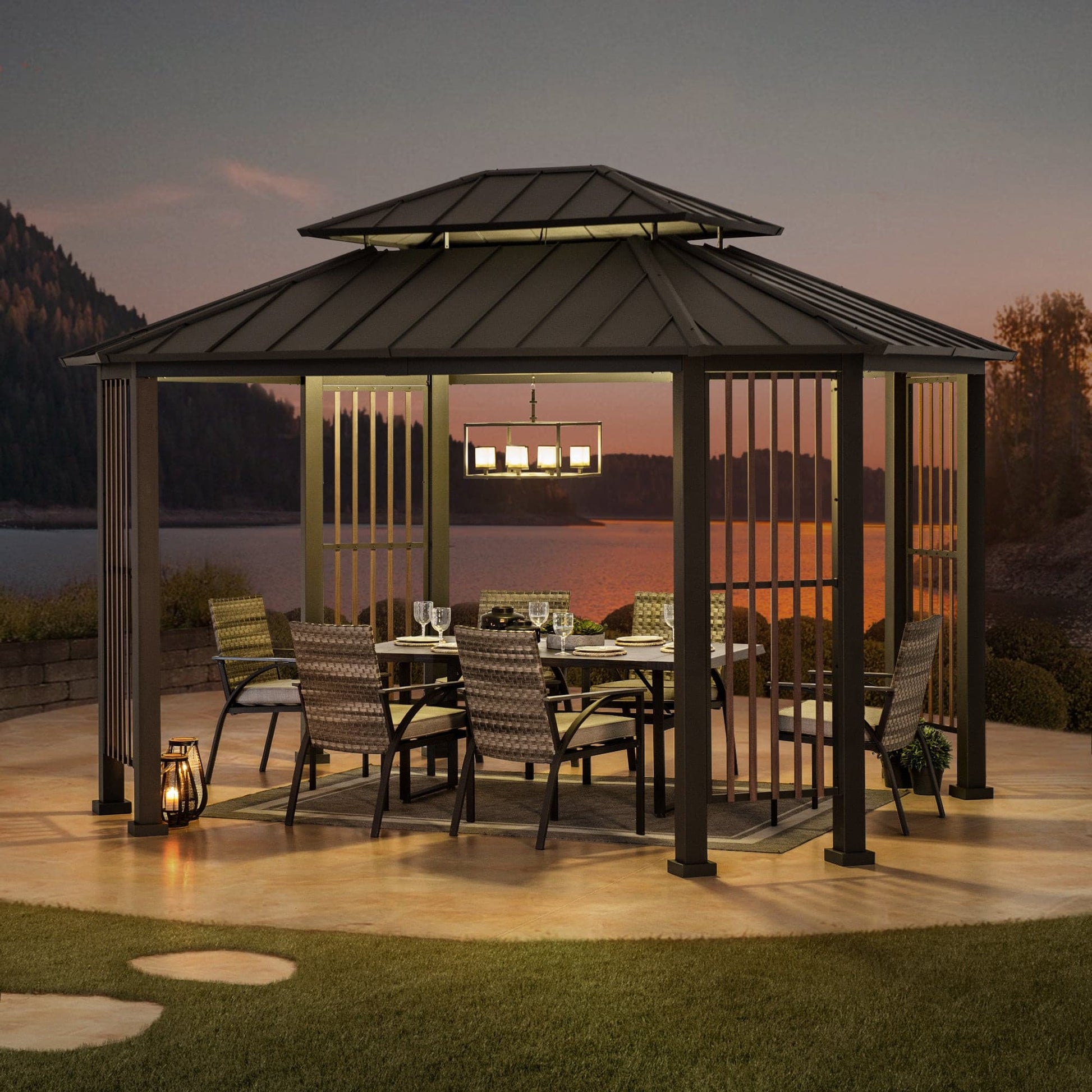 Mazonvintage 11x13 Octagon Gazebo with Steel Roof and Ceiling Hook