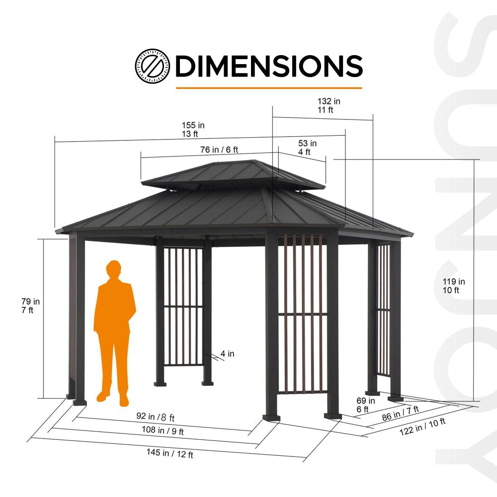 Mazonvintage 11x13 Octagon Gazebo with Steel Roof and Ceiling Hook