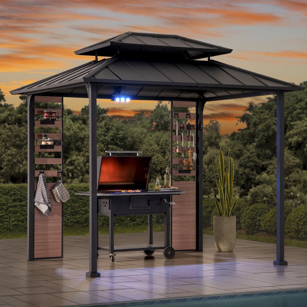 Mazonvintage 7x9 Rochdale Grill Gazebo with Shelves and Hooks
