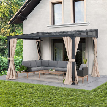 Mazonvintage 10x12 Metal Roof Wall Mounted Gazebo, Lean to Gazebo with Curtain and Netting