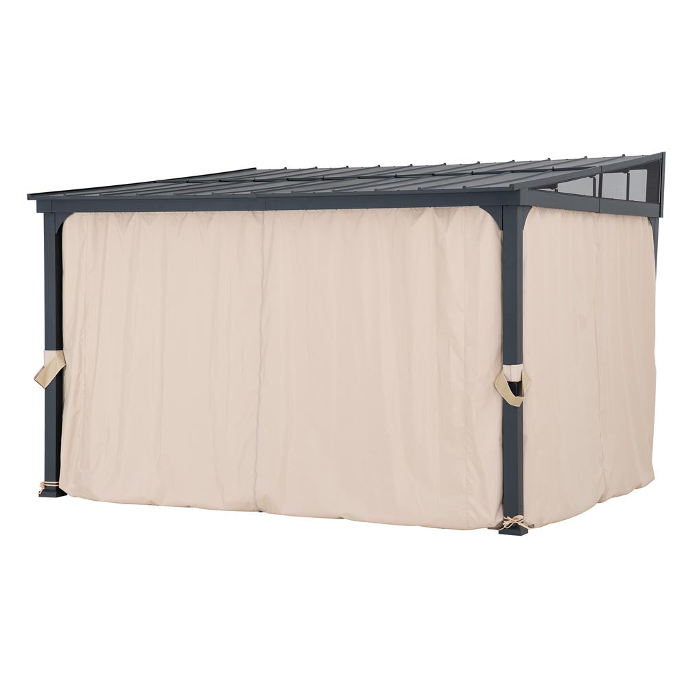 Mazonvintage 10x12 Metal Roof Wall Mounted Gazebo, Lean to Gazebo with Curtain and Netting