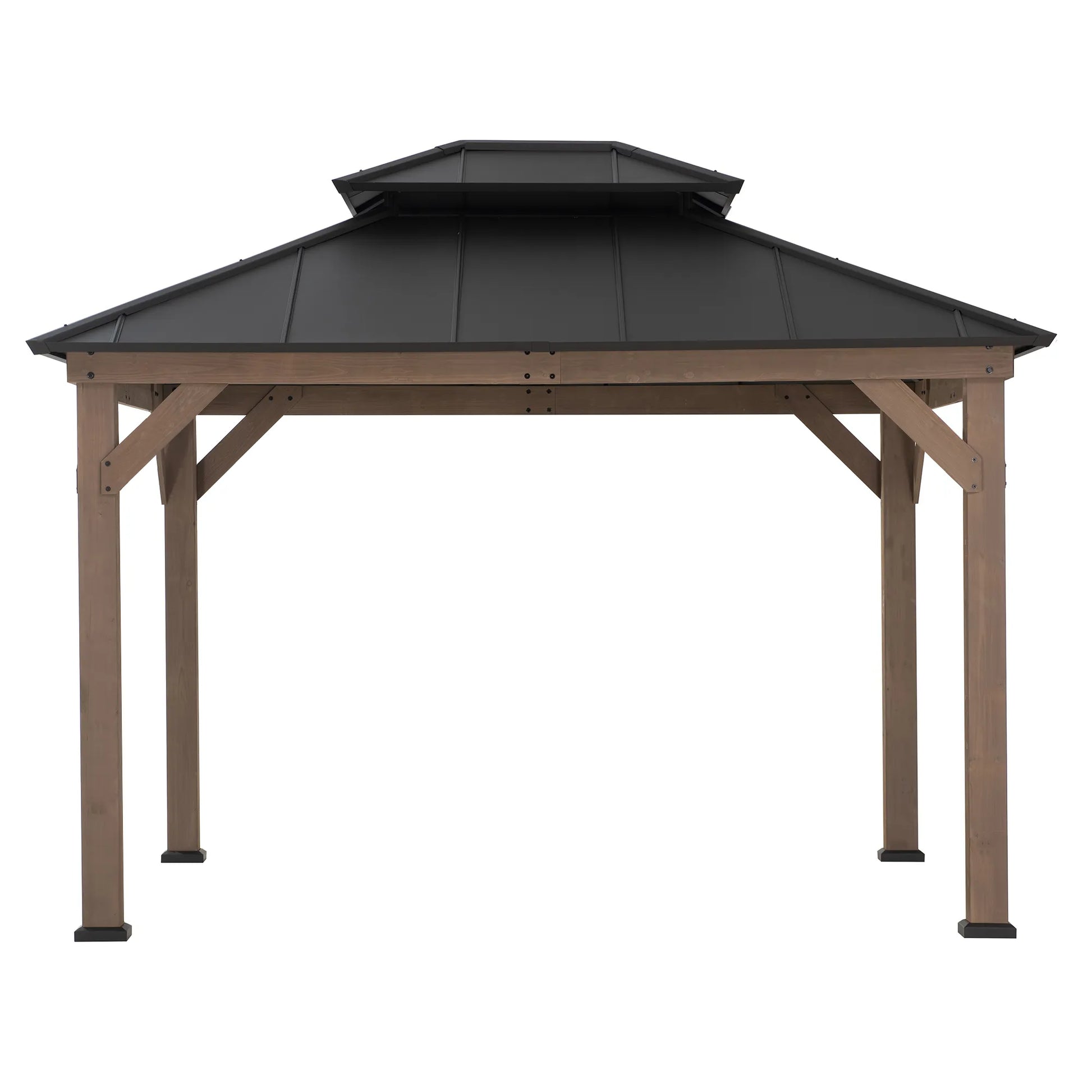 Mazonvintage 10x12 Wood Gazebo with 2-tier Metal Roof and Ceiling Hook - Weathered Cedar
