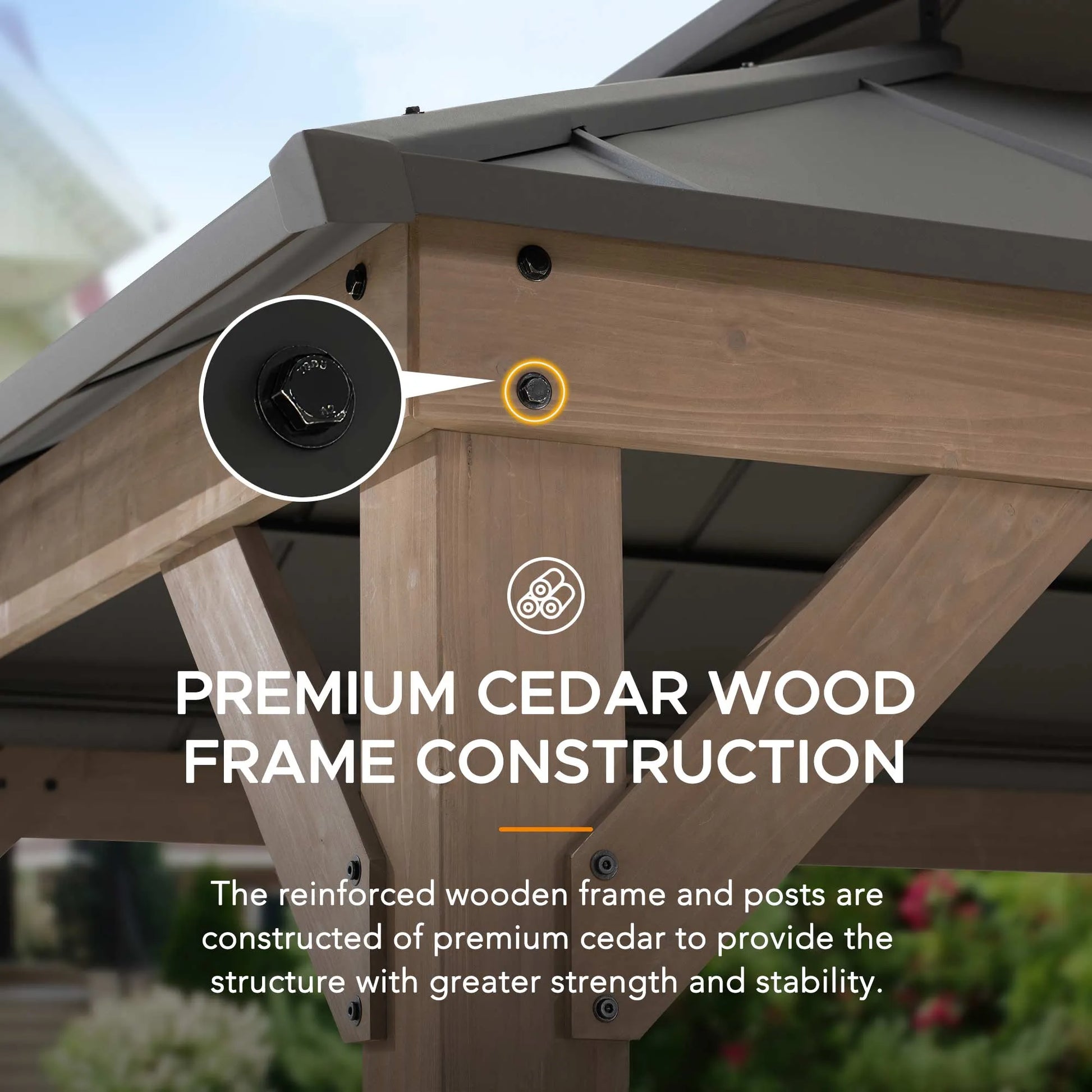 Mazonvintage 10x12 Wood Gazebo with 2-tier Metal Roof and Ceiling Hook - Weathered Cedar