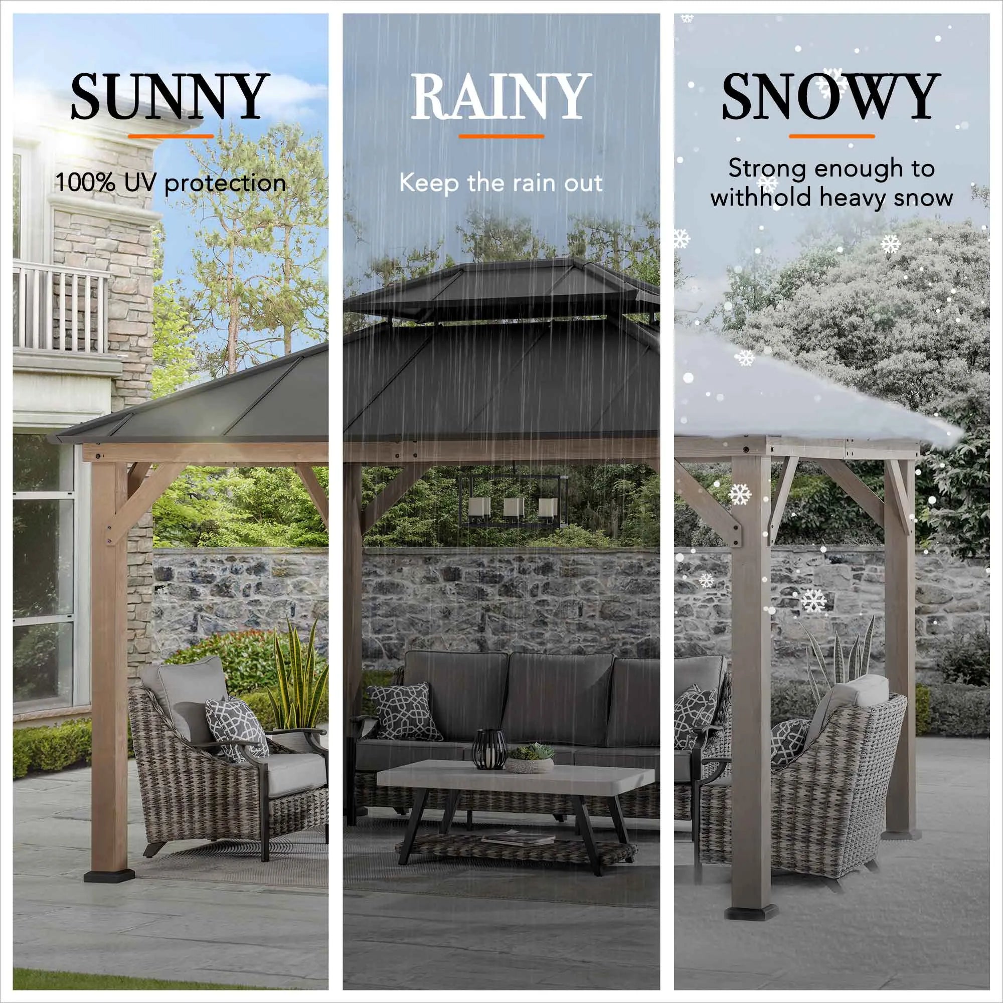 Mazonvintage 10x12 Wood Gazebo with 2-tier Metal Roof and Ceiling Hook - Weathered Cedar
