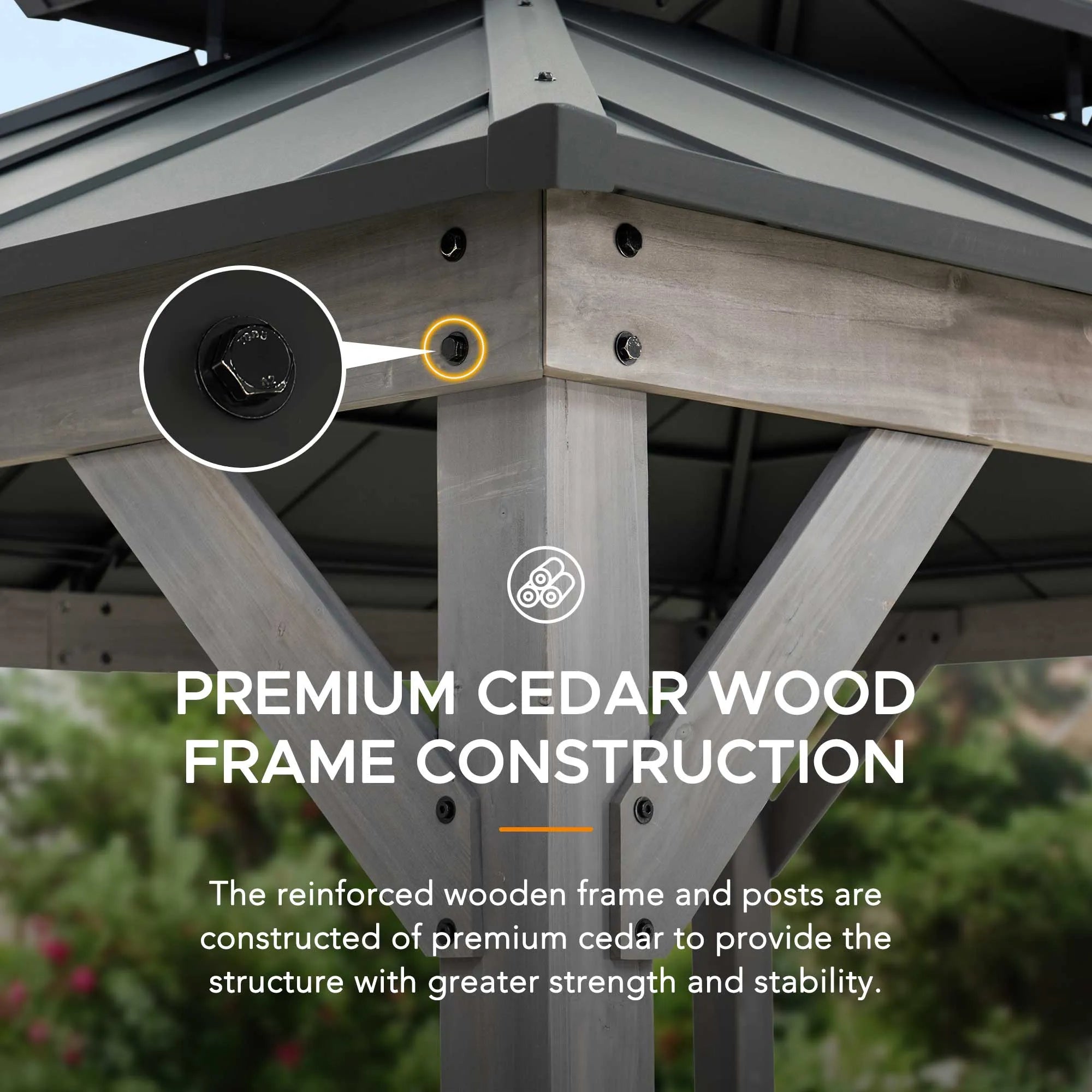 Mazonvintage 10x12 Wood Gazebo with 2-tier Metal Roof and Ceiling Hook - Driftwood Cedar