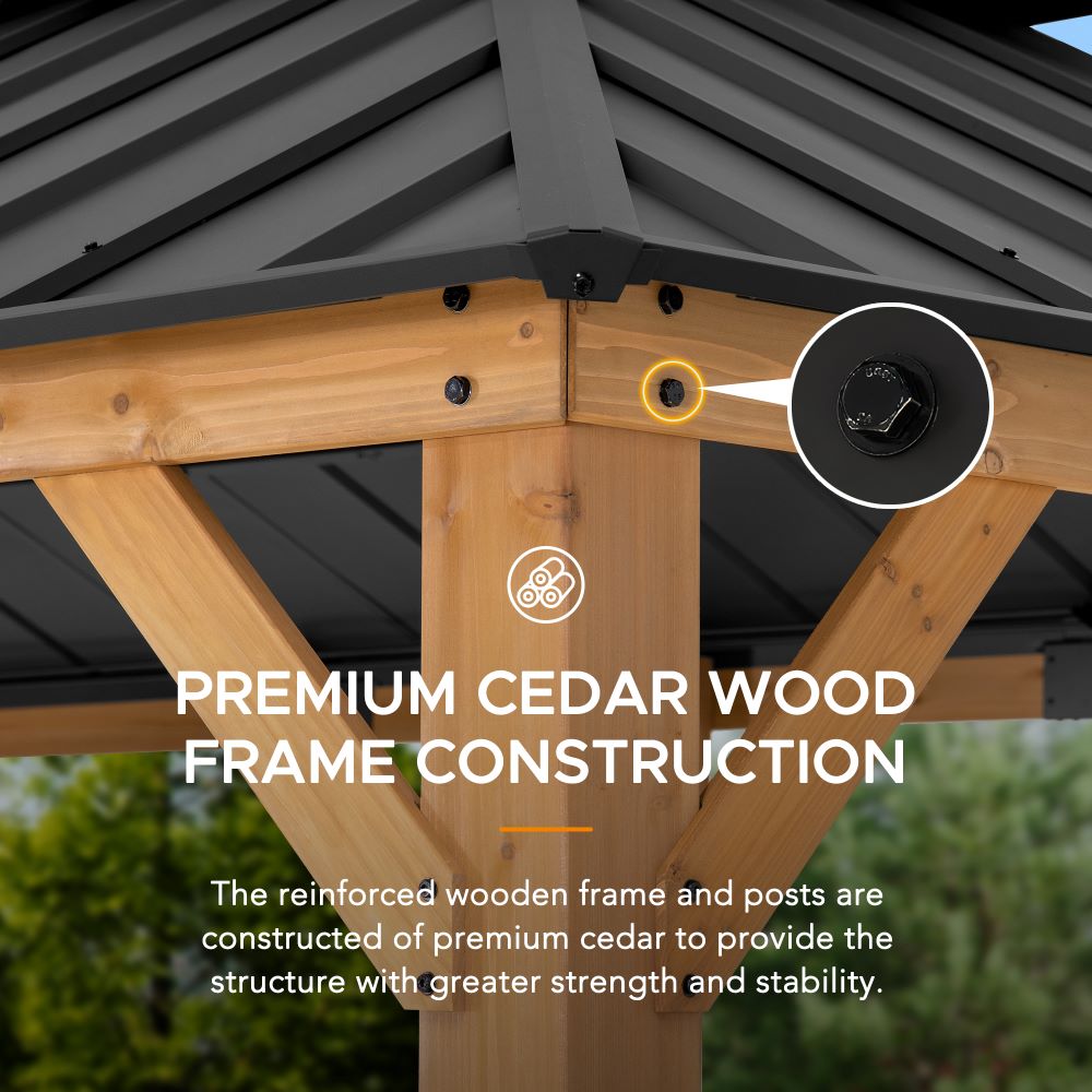 Mazonvintage 12x20 Patio Wooden Gazebo with Ceiling Hooks - Standard Natural wood
