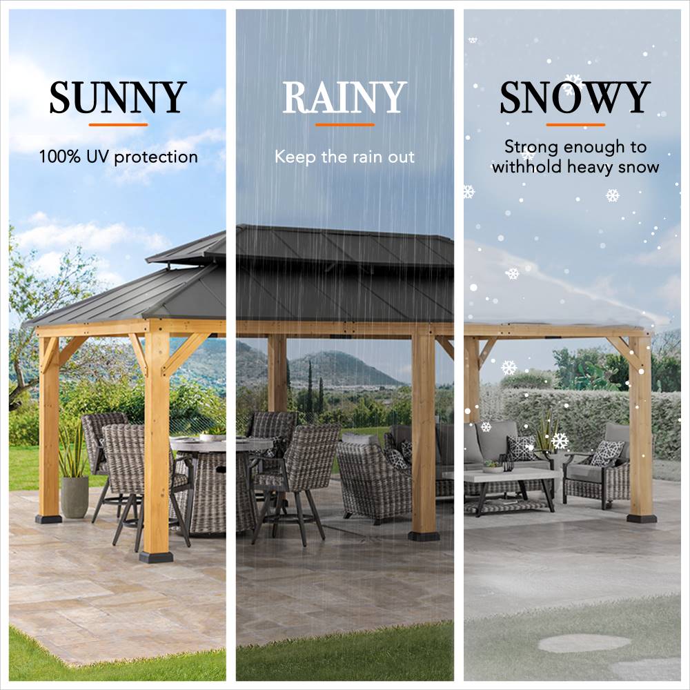 Mazonvintage 12x20 Patio Wooden Gazebo with Ceiling Hooks - Standard Natural wood