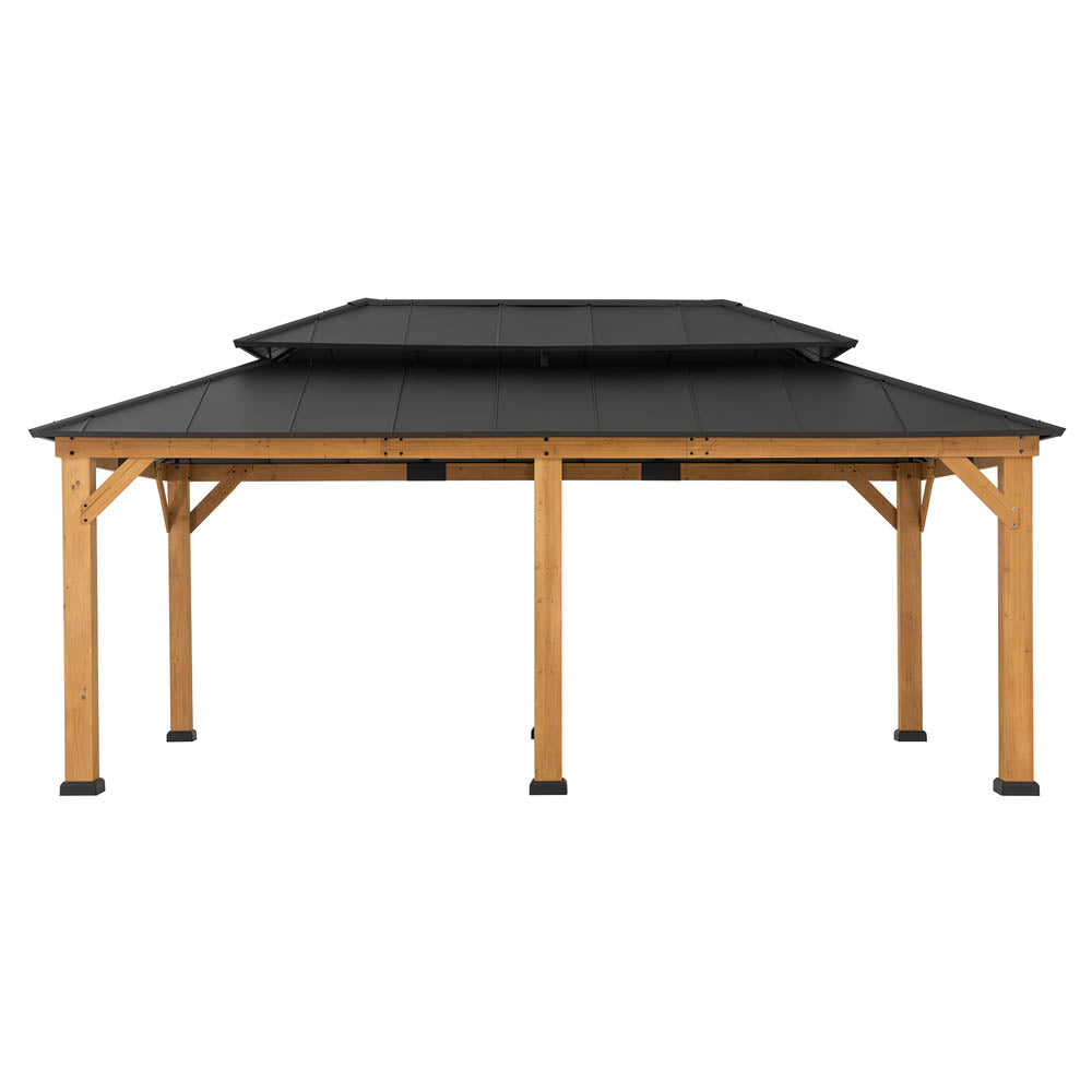 Mazonvintage 12x20 Aluminum Hardtop Gazebo with Dual Rails and Ceiling Hook - Natural Cedar
