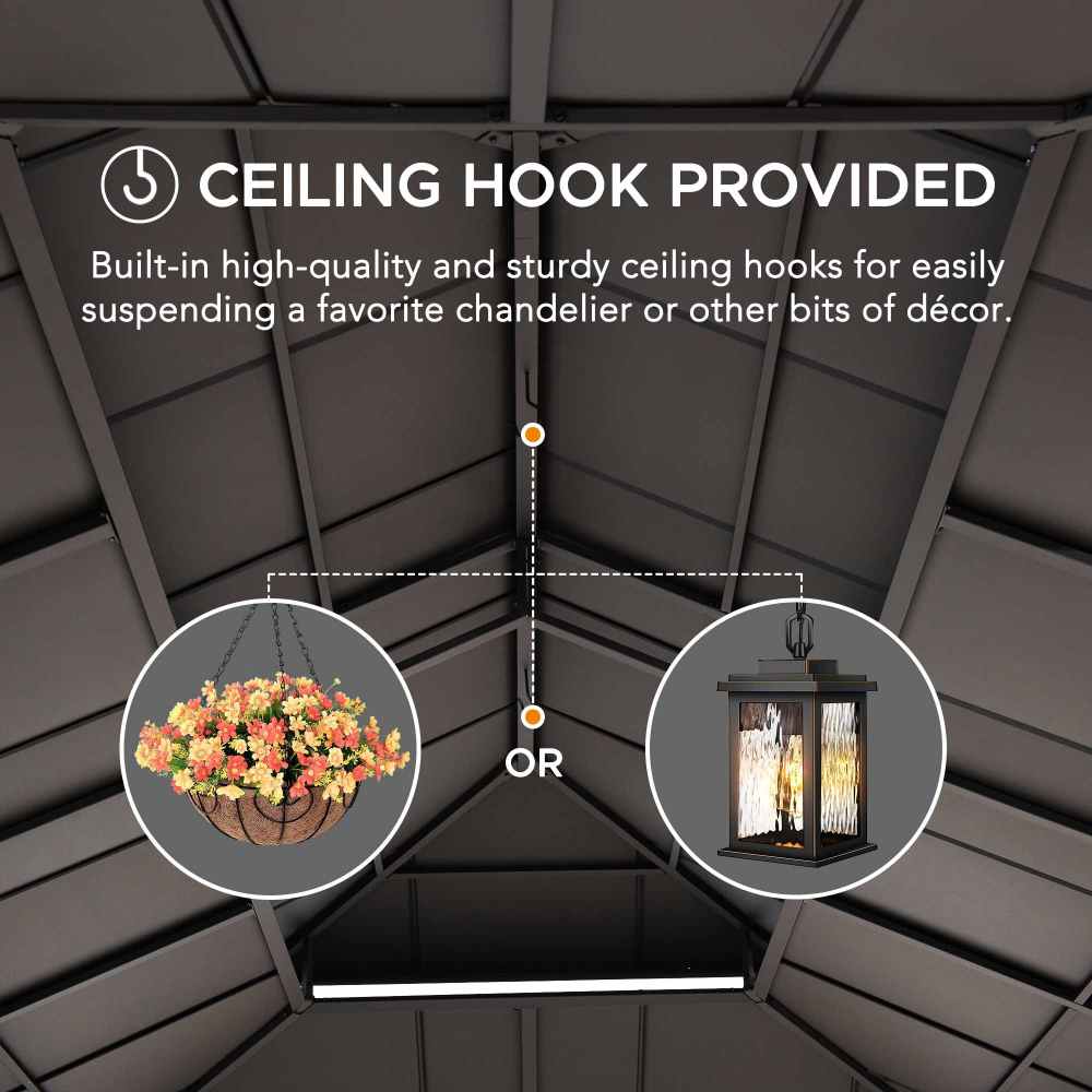 Mazonvintage 12x20 Aluminum Hardtop Gazebo with Dual Rails and Ceiling Hook - Natural Cedar