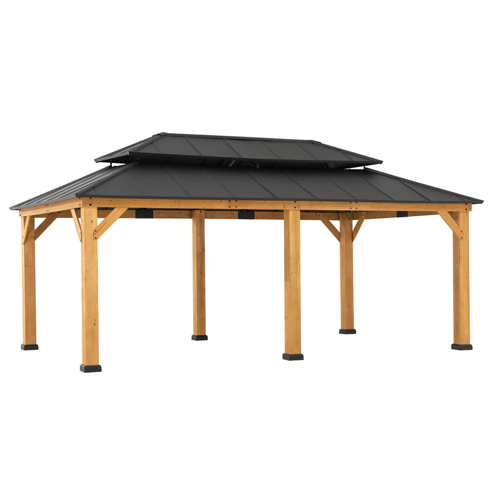 Mazonvintage 12x20 Aluminum Hardtop Gazebo with Dual Rails and Ceiling Hook - Natural Cedar
