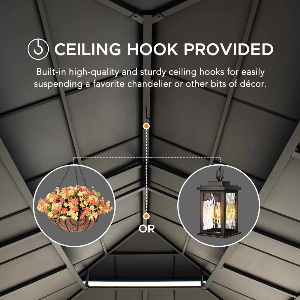 Mazonvintage 12x20 Aluminum Hardtop Gazebo with Dual Rails and Ceiling Hook - Driftwood Cedar