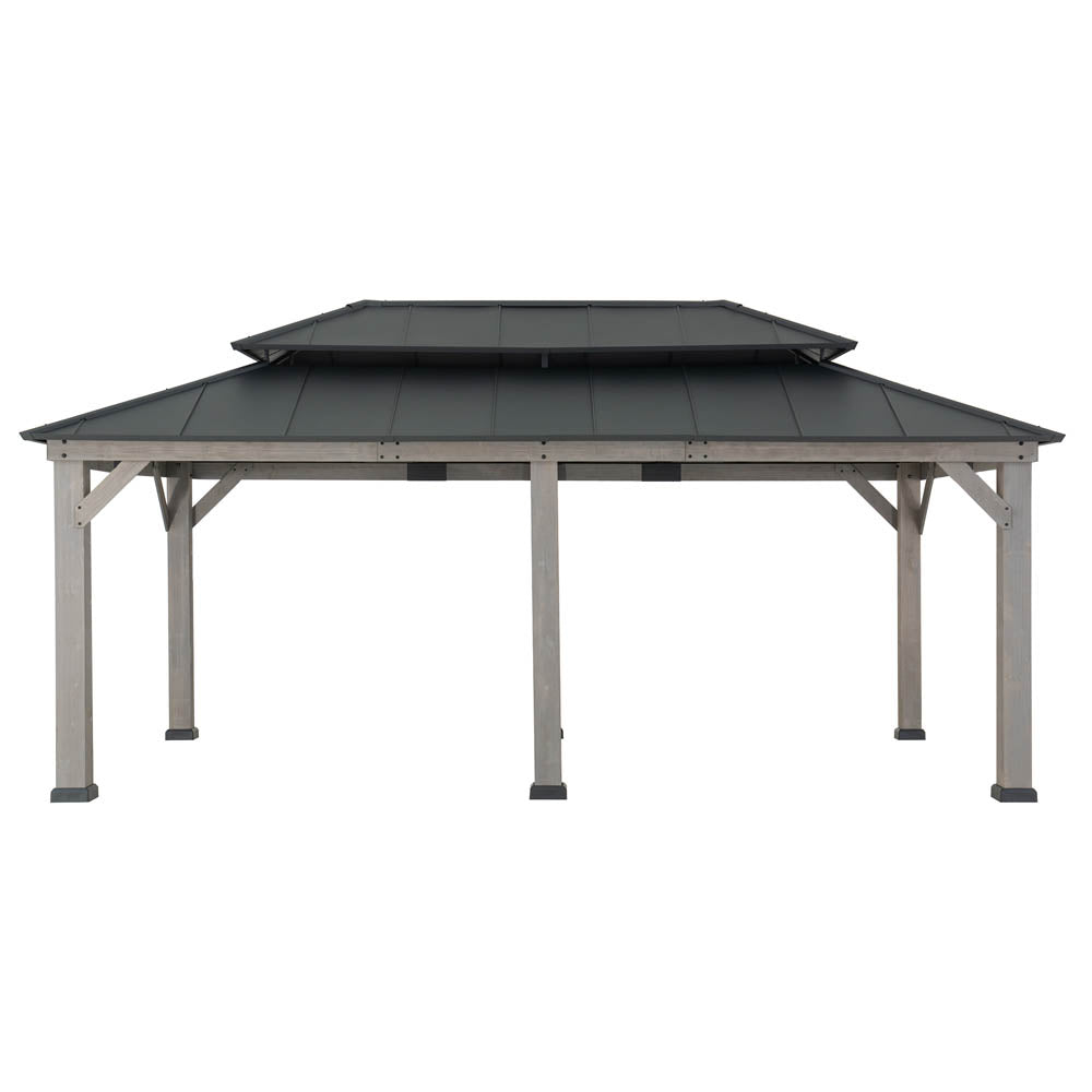 Mazonvintage 12x20 Aluminum Hardtop Gazebo with Dual Rails and Ceiling Hook - Driftwood Cedar