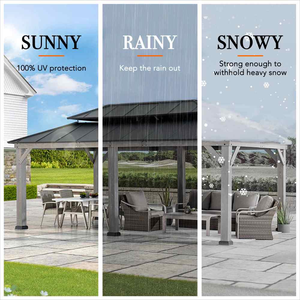 Mazonvintage 12x20 Aluminum Hardtop Gazebo with Dual Rails and Ceiling Hook - Driftwood Cedar