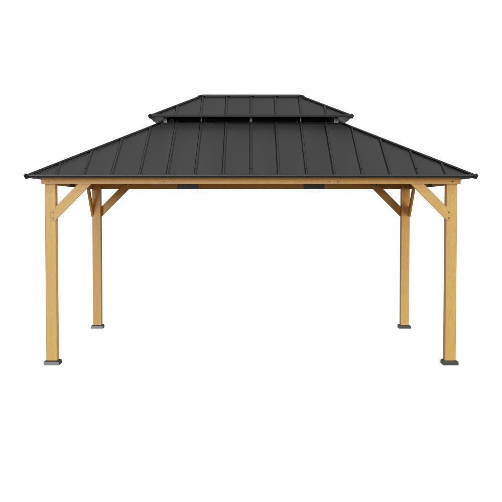 Mazonvintage 12x16 Wooden Gazebo with 2-tier Metal Roof and Ceiling Hook - Natural Cedar