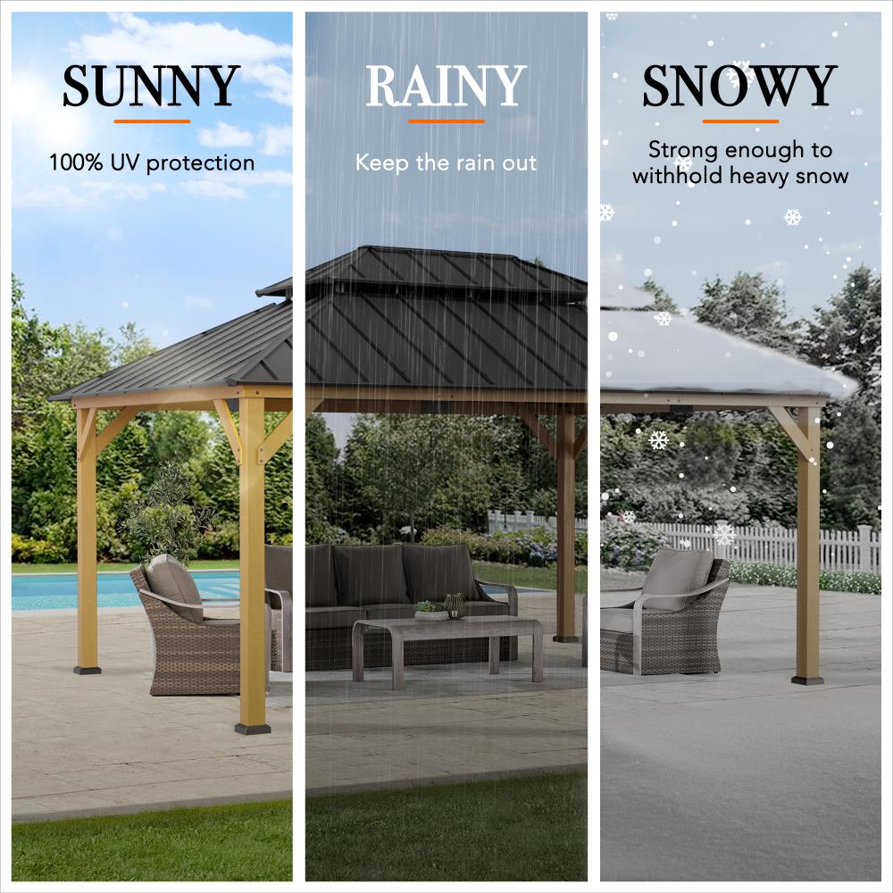 Mazonvintage 12x16 Wooden Gazebo with 2-tier Metal Roof and Ceiling Hook - Natural Cedar