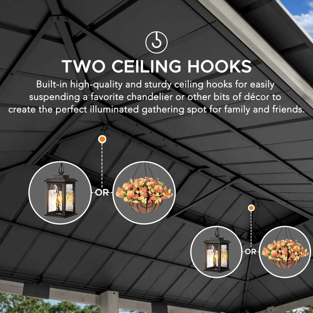 Mazonvintage 12x20 Cedar Hardtop Gazebo with 2 Ceiling Hooks - Driftwood Cedar