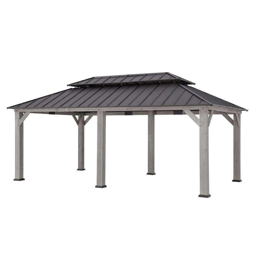 Mazonvintage 12x20 Cedar Hardtop Gazebo with 2 Ceiling Hooks - Driftwood Cedar