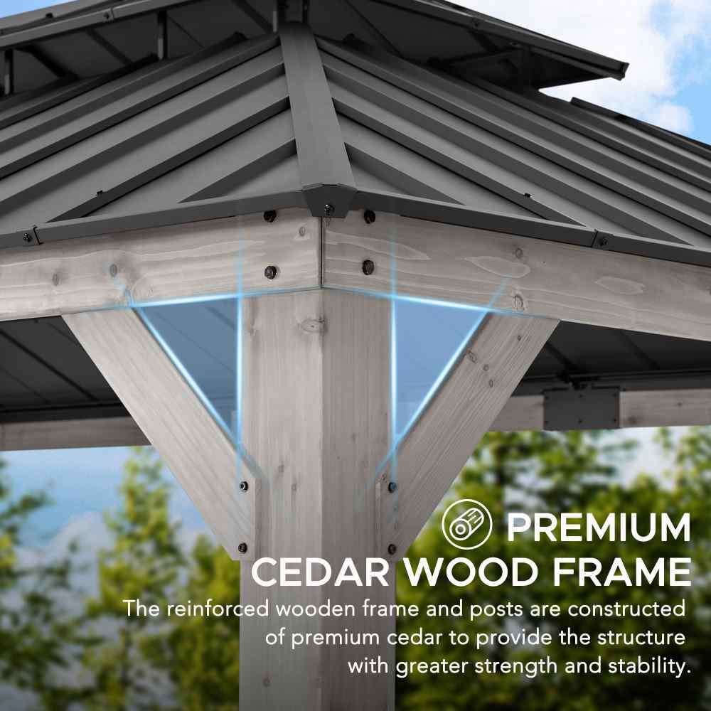 Mazonvintage 12x20 Cedar Hardtop Gazebo with 2 Ceiling Hooks - Driftwood Cedar