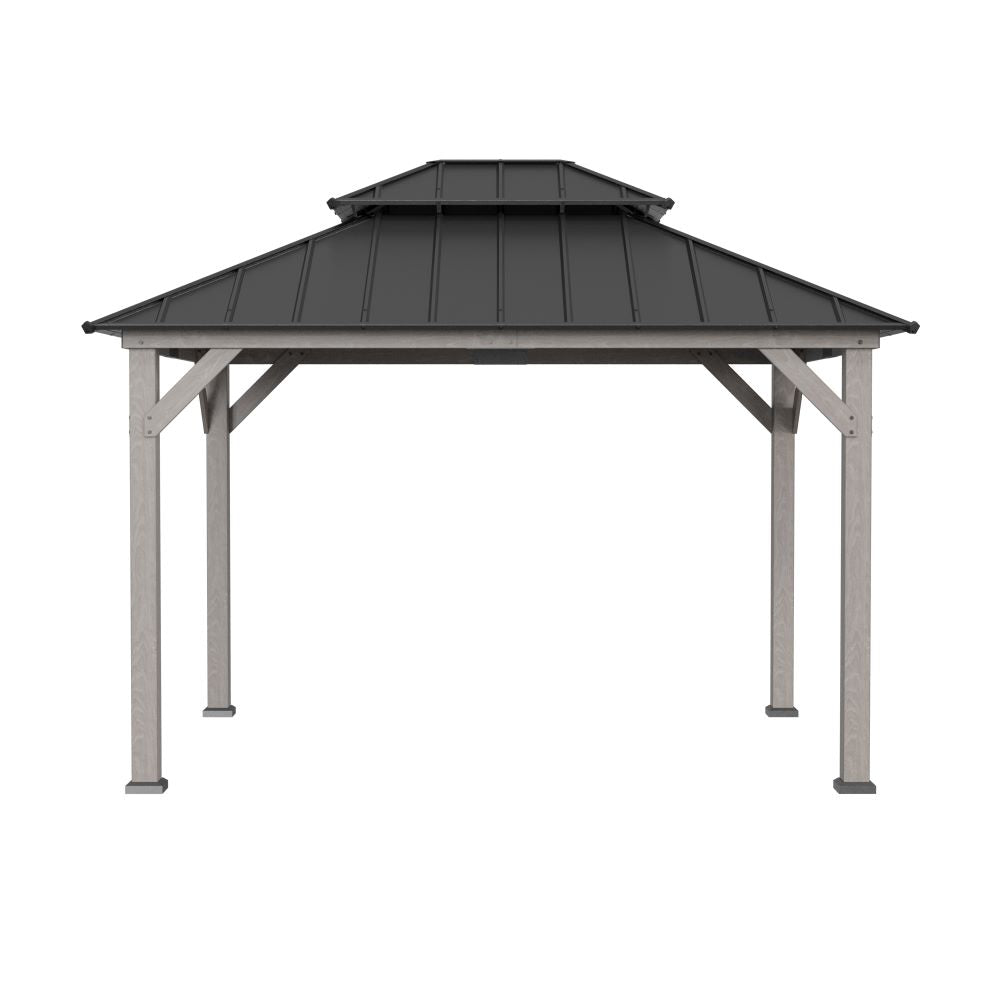 Mazonvintage 10x12 Cedar Wood Gazebo with Galvanized Steel Roof, LED String Lights & Mosquito Netting - Black