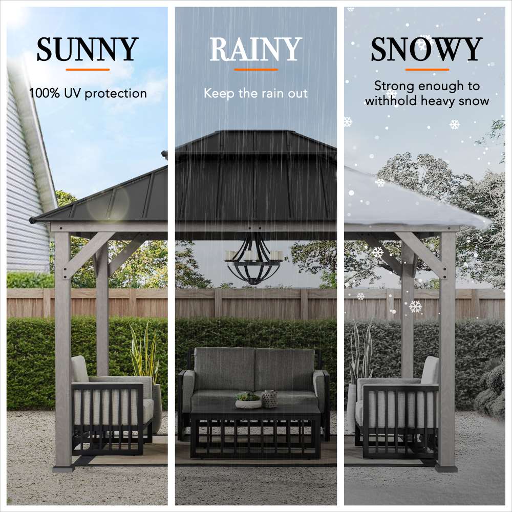 Mazonvintage 10x12 Cedar Wood Gazebo with Galvanized Steel Roof, LED String Lights & Mosquito Netting - Black