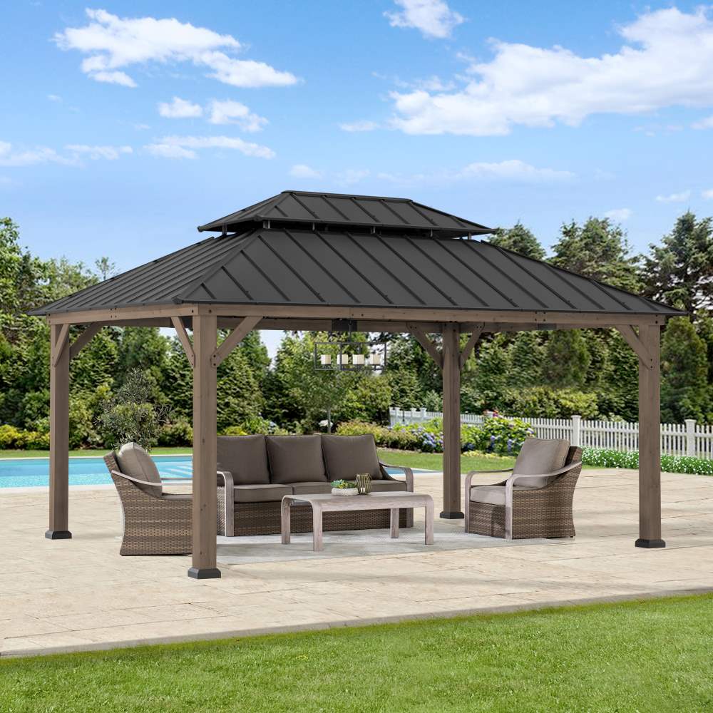Mazonvintage 12x16 Patio Cedar Wood Gazebo with Galvanized Steel Roof & Mosquito Netting