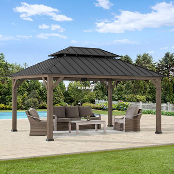 Mazonvintage 12x16 Patio Cedar Wood Gazebo with Galvanized Steel Roof & Mosquito Netting