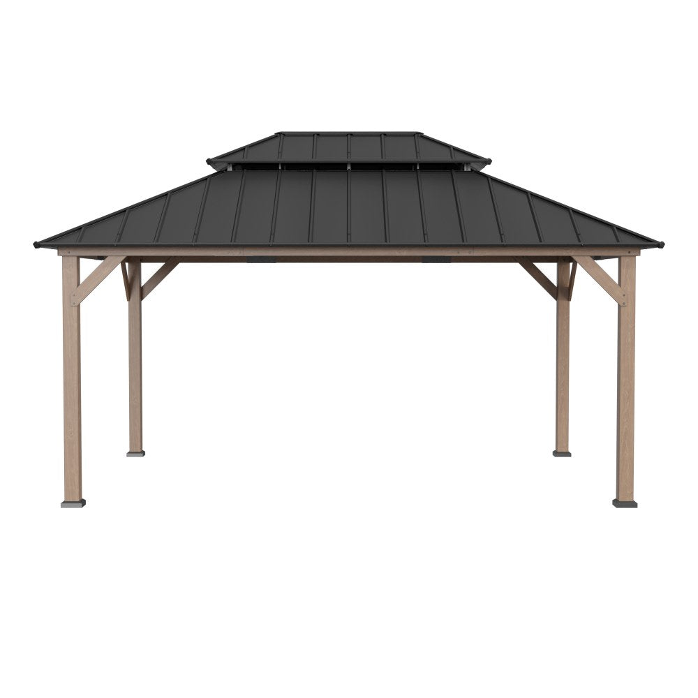 Mazonvintage 12x16 Cedar Frame Gazebo with Steel Roof, Netting and Ceiling Hook - Weathered Cedar