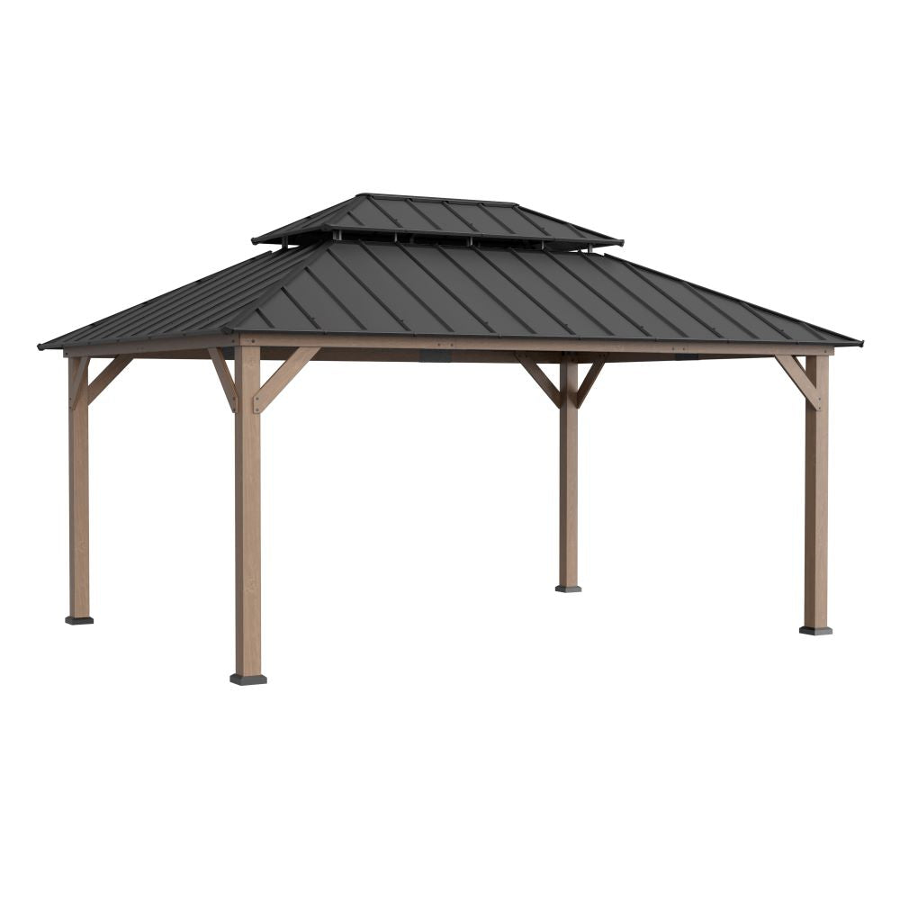 Mazonvintage 12x16 Cedar Frame Gazebo with Steel Roof, Netting and Ceiling Hook - Weathered Cedar