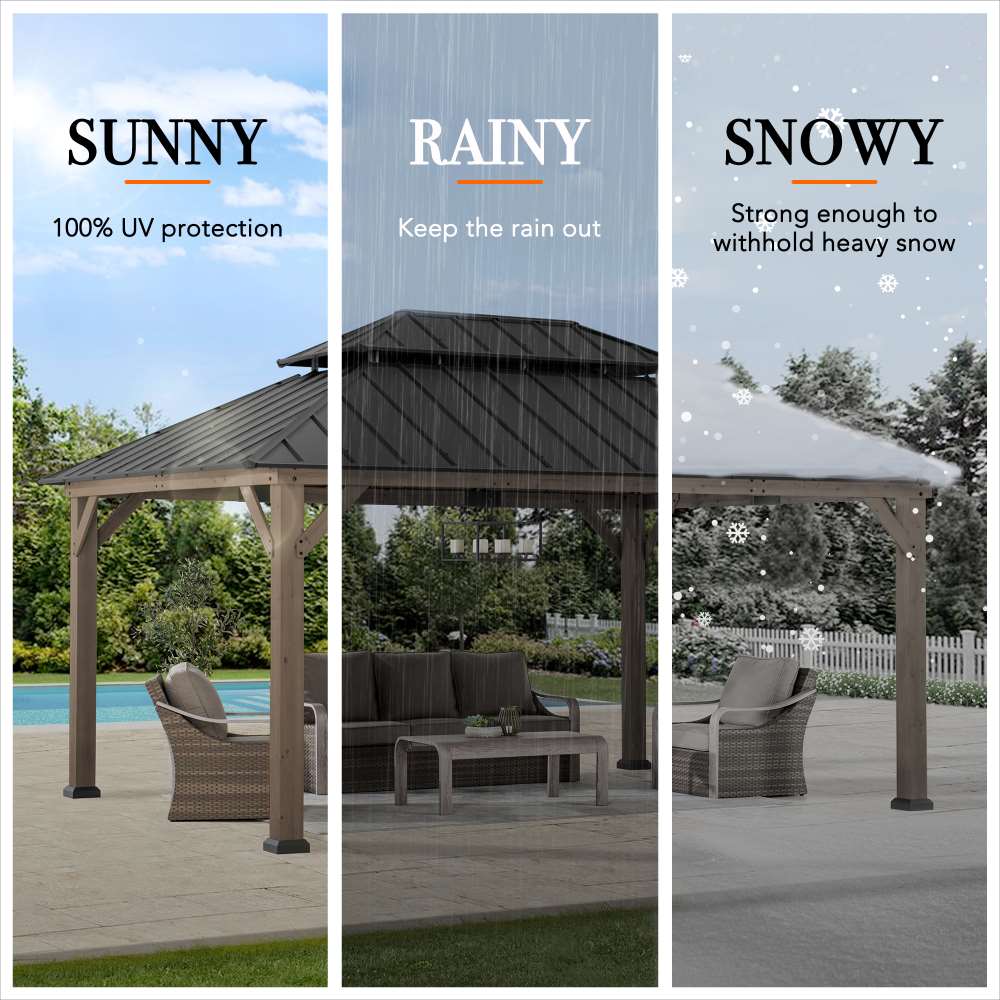 Mazonvintage 12x16 Patio Cedar Wood Gazebo with Galvanized Steel Roof & Mosquito Netting