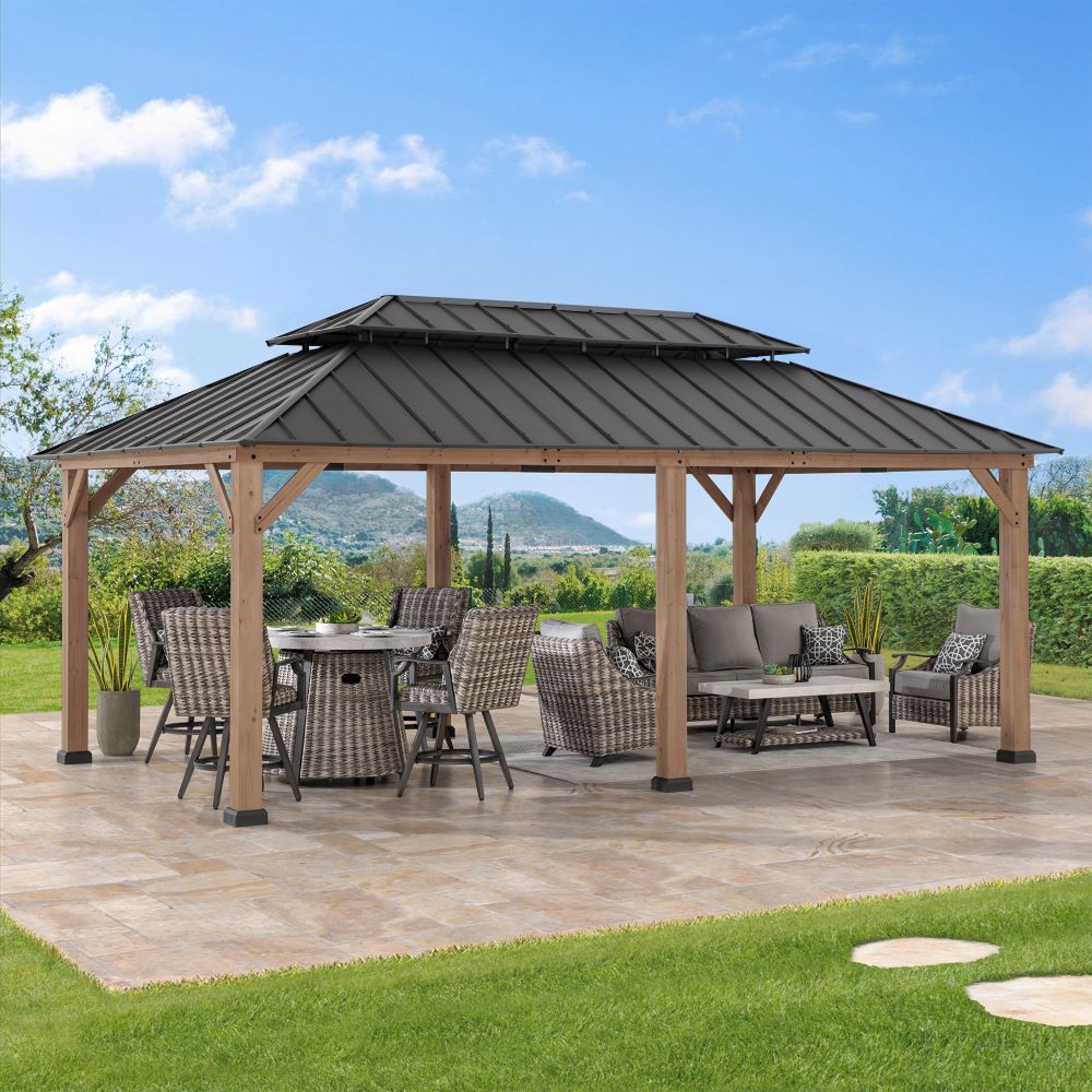 Mazonvintage 12x20 Patio Wooden Gazebo with Ceiling Hooks - Weathered Cedar