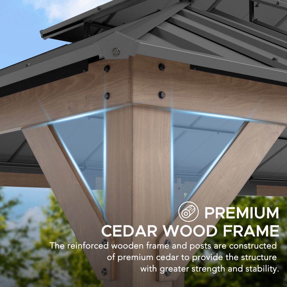 Mazonvintage 12x20 Patio Wooden Gazebo with Ceiling Hooks - Weathered Cedar