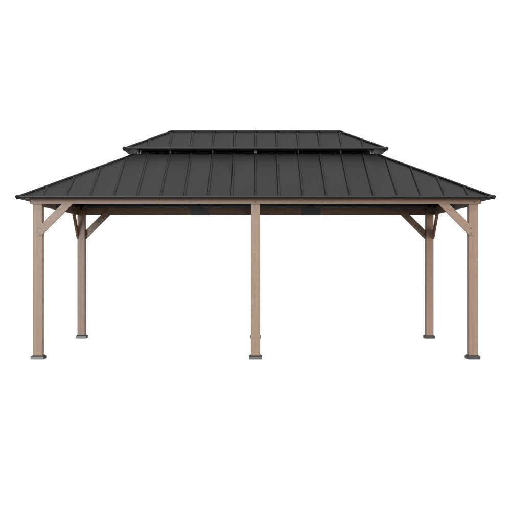 Mazonvintage 12x20 Patio Wooden Gazebo with Ceiling Hooks - Weathered Cedar