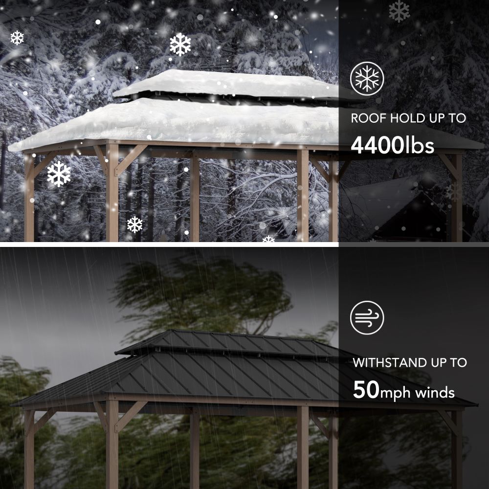 Mazonvintage 12x20 Patio Wooden Gazebo with Ceiling Hooks - Weathered Cedar