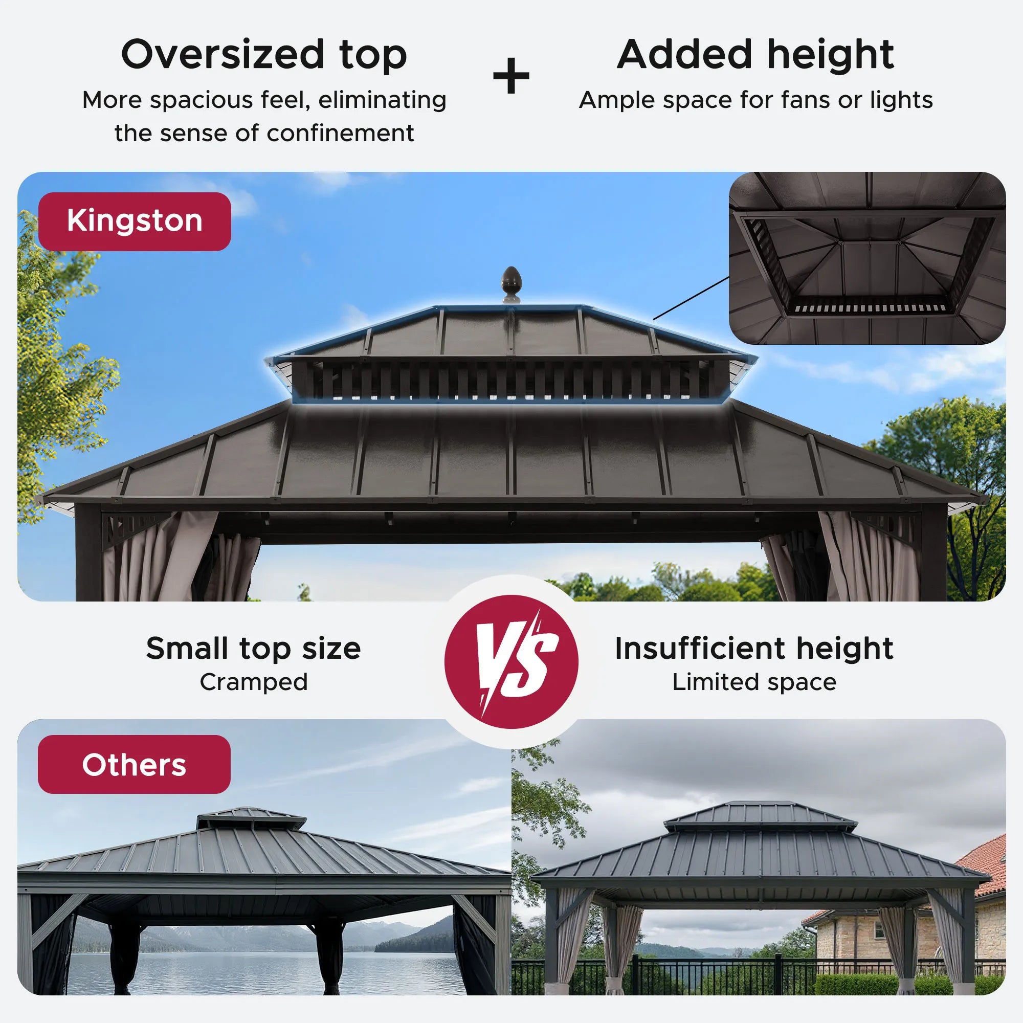 Mazonvintage Kingston 12x10 Gazebo with Netting & Curtain | Steel Roof - Brown Aluminum Posts