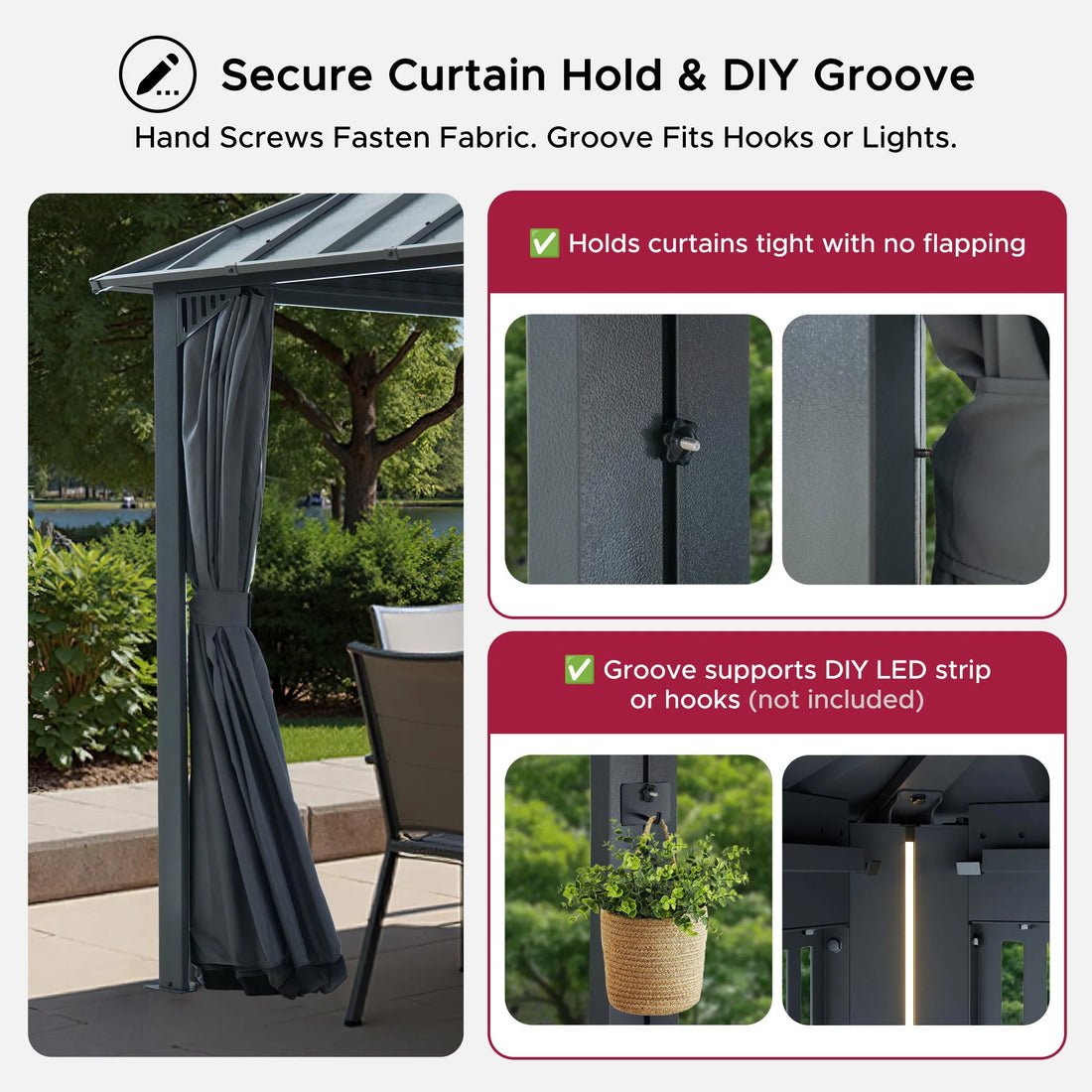 Mazonvintage Kingston 10x10 Gazebo with Netting & Curtain | Steel Roof - Gray Aluminum Posts
