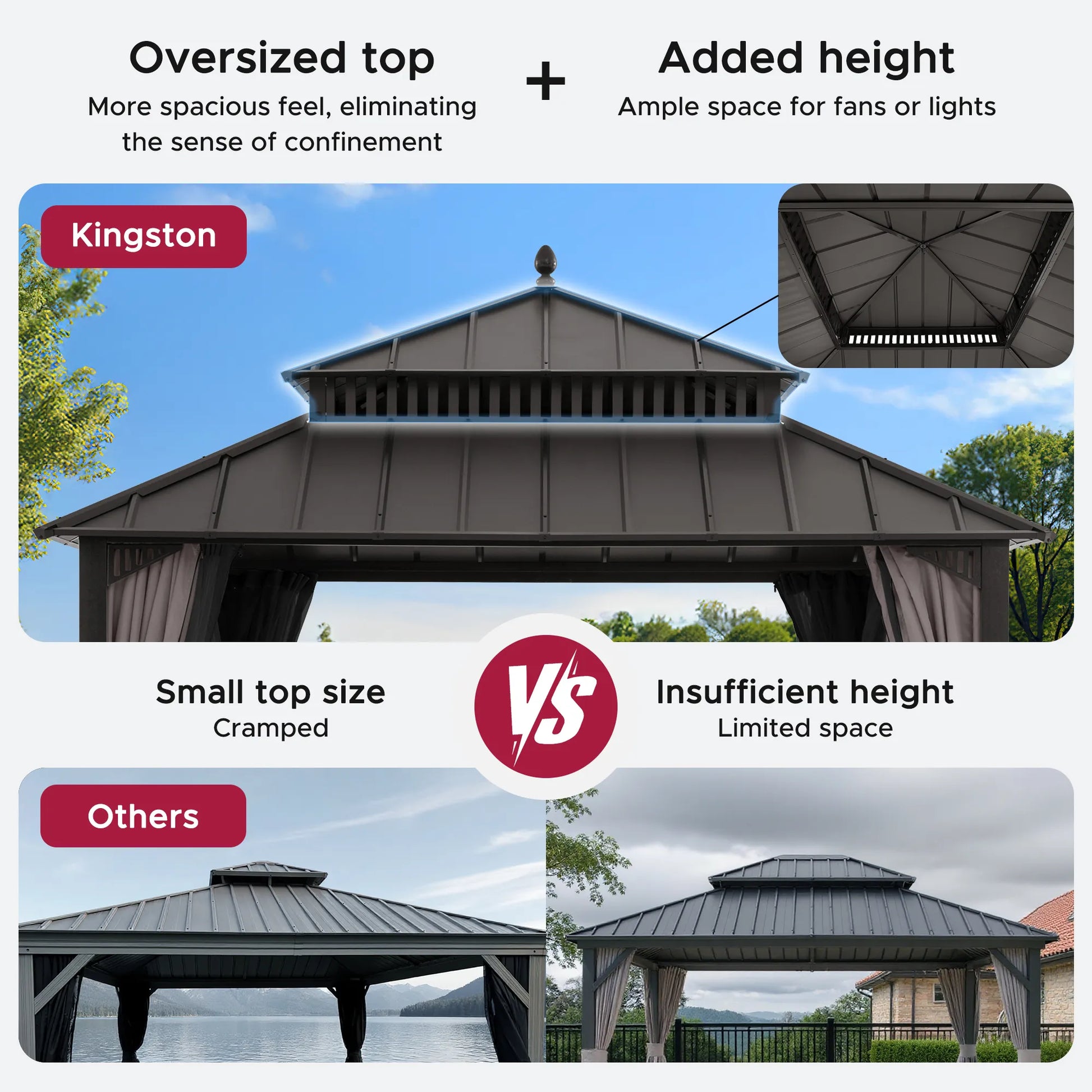 Mazonvintage Kingston 12x12 Gazebo with Netting & Curtain | Steel Roof - Brown Aluminum Posts