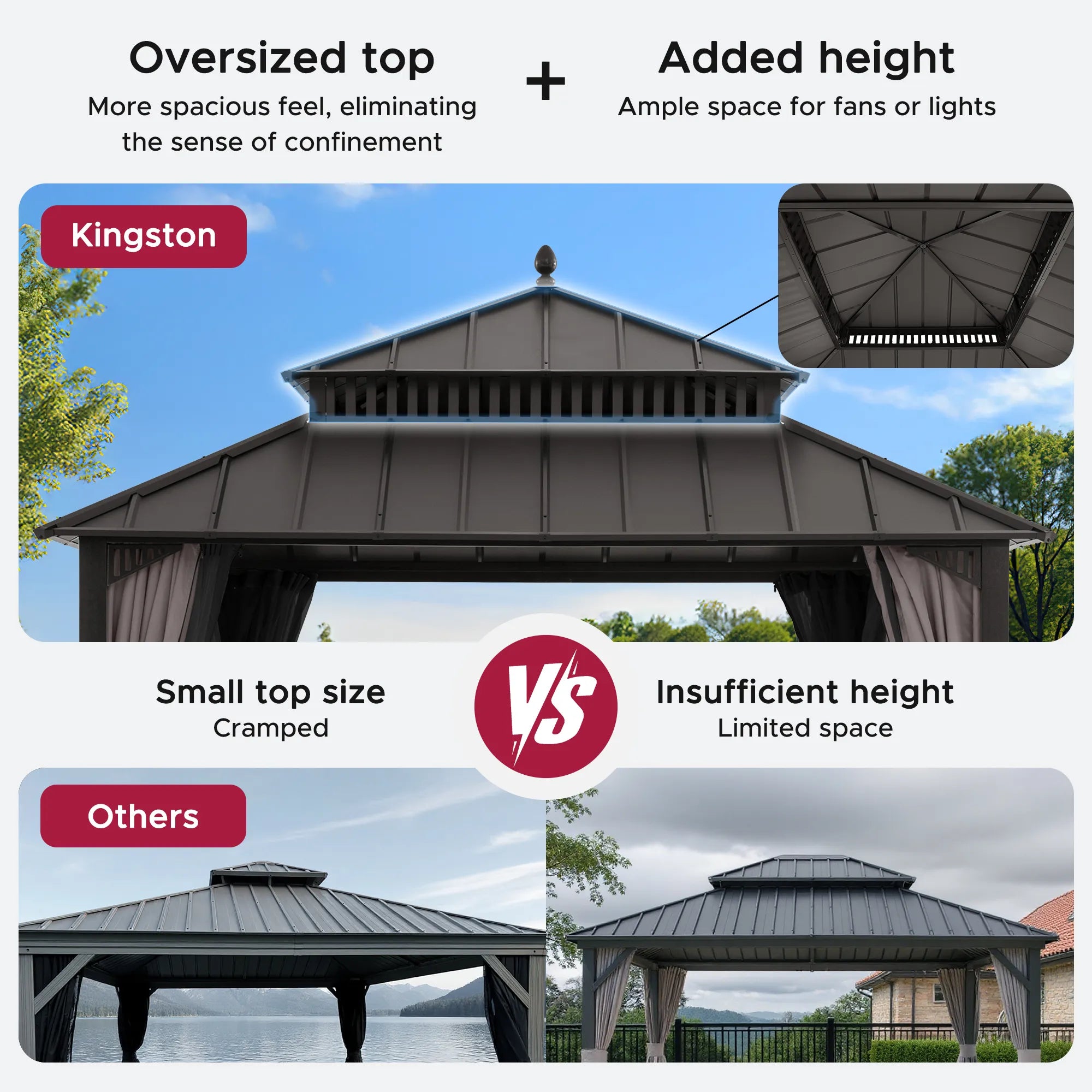 Mazonvintage Kingston 12x12 Gazebo with Netting & Curtain | Steel Roof - Brown Aluminum Posts