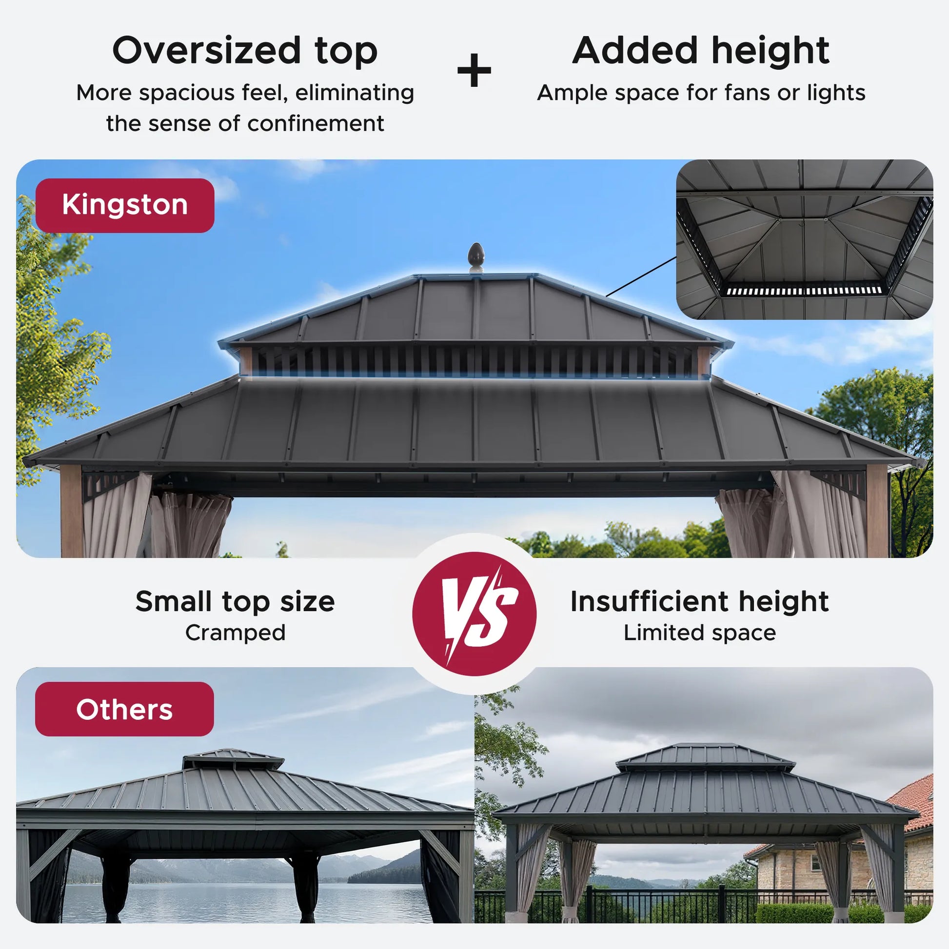 MazonvintageKingston 12x14 Gazebo with Netting & Curtain | Steel Roof - Woodgrain Aluminum Posts