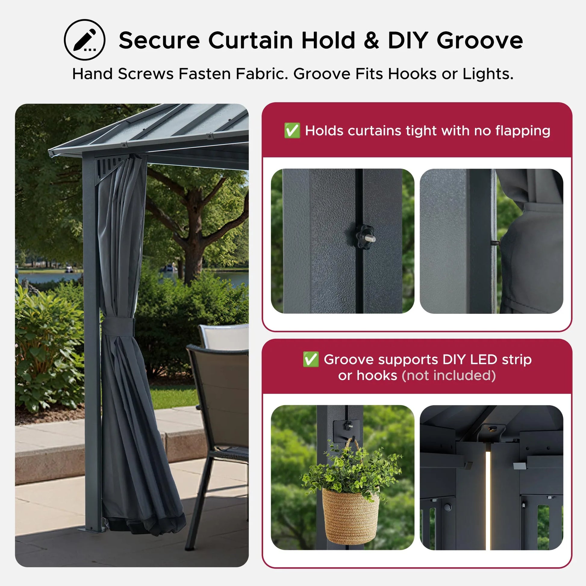 MazonvintageKingston 12x14 Gazebo with Netting & Curtain | Steel Roof - Gray Aluminum Posts