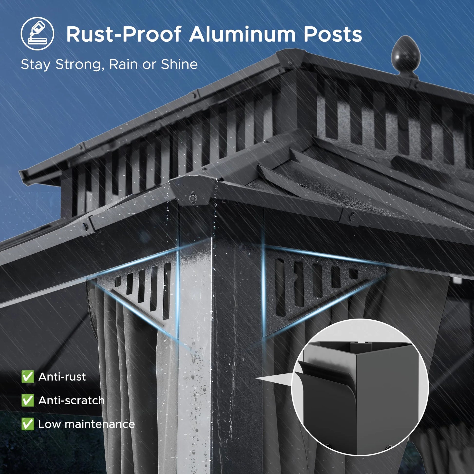 MazonvintageKingston 12x14 Gazebo with Netting & Curtain | Steel Roof - Gray Aluminum Posts