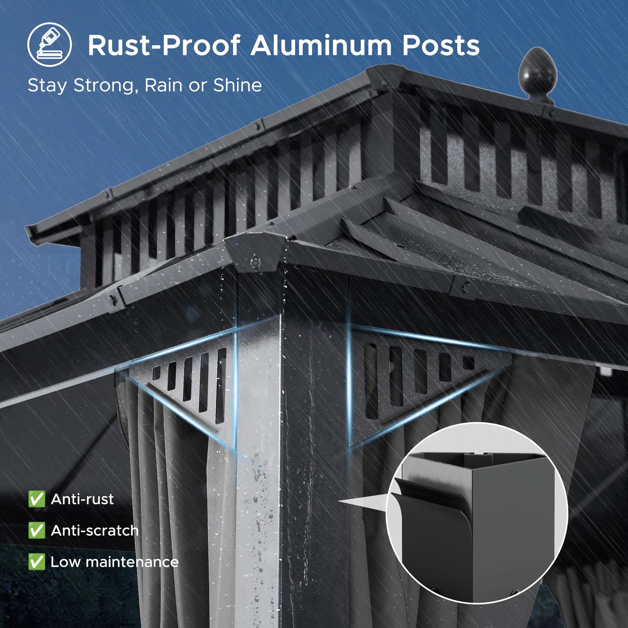 MazonvintageKingston 12x14 Gazebo with Netting & Curtain | Steel Roof - Gray Aluminum Posts