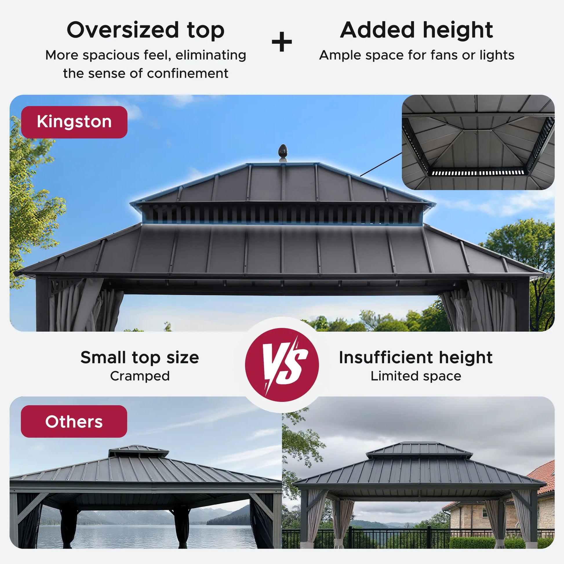 MazonvintageKingston 12x14 Gazebo with Netting & Curtain | Steel Roof - Gray Aluminum Posts