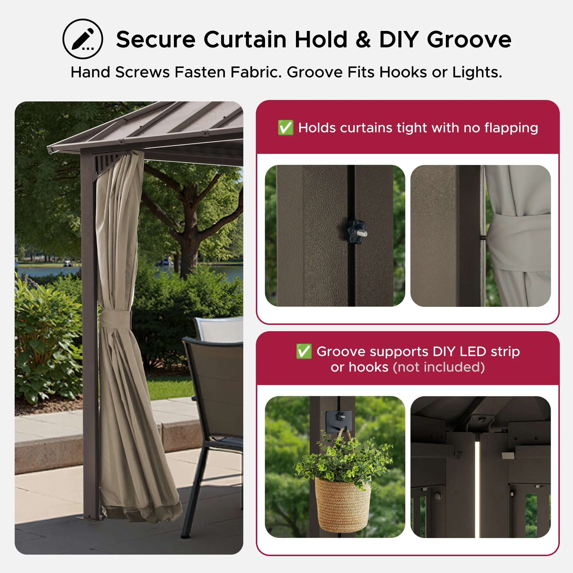 MazonvintageKingston 12x14 Gazebo with Netting & Curtain | Steel Roof - Brown Aluminum Posts