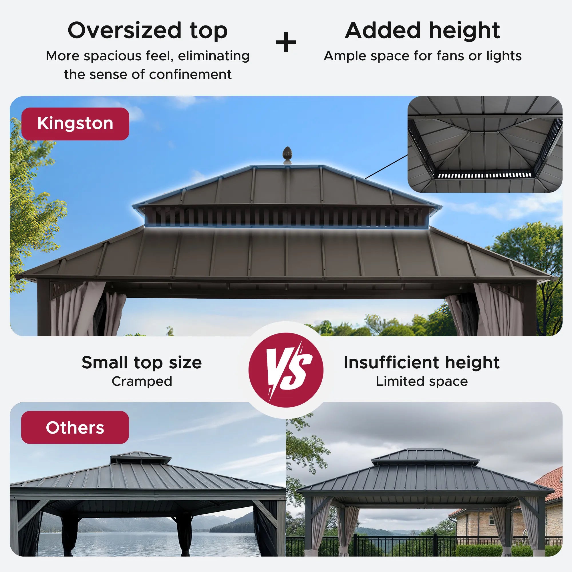 MazonvintageKingston 12x14 Gazebo with Netting & Curtain | Steel Roof - Brown Aluminum Posts