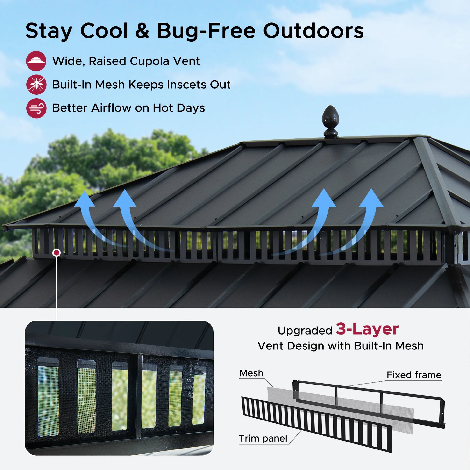 MazonvintageKingston 12x16 Gazebo with Netting & Curtain | Steel Roof - Gray Aluminum Posts