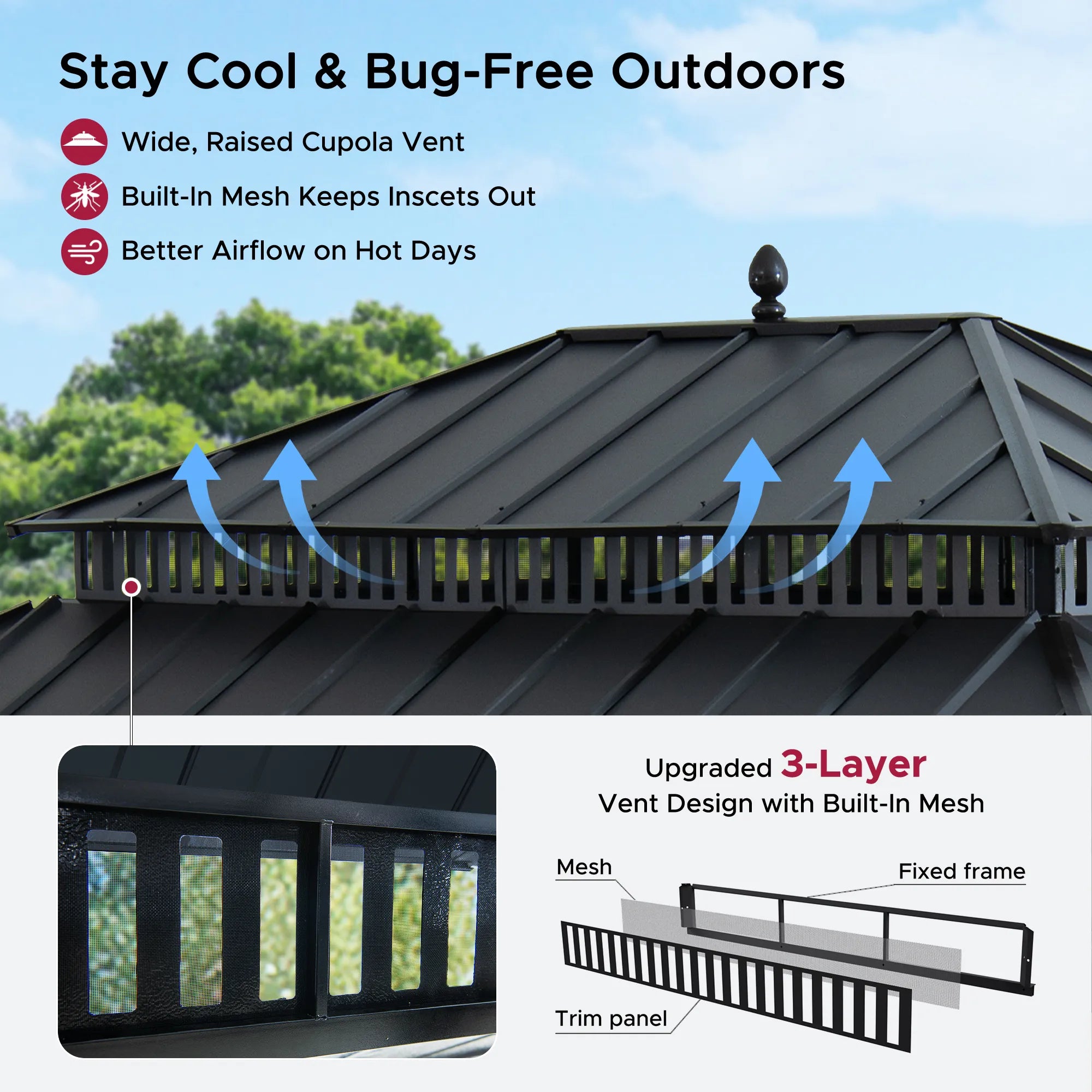 MazonvintageKingston 12x16 Gazebo with Netting & Curtain | Steel Roof - Gray Aluminum Posts