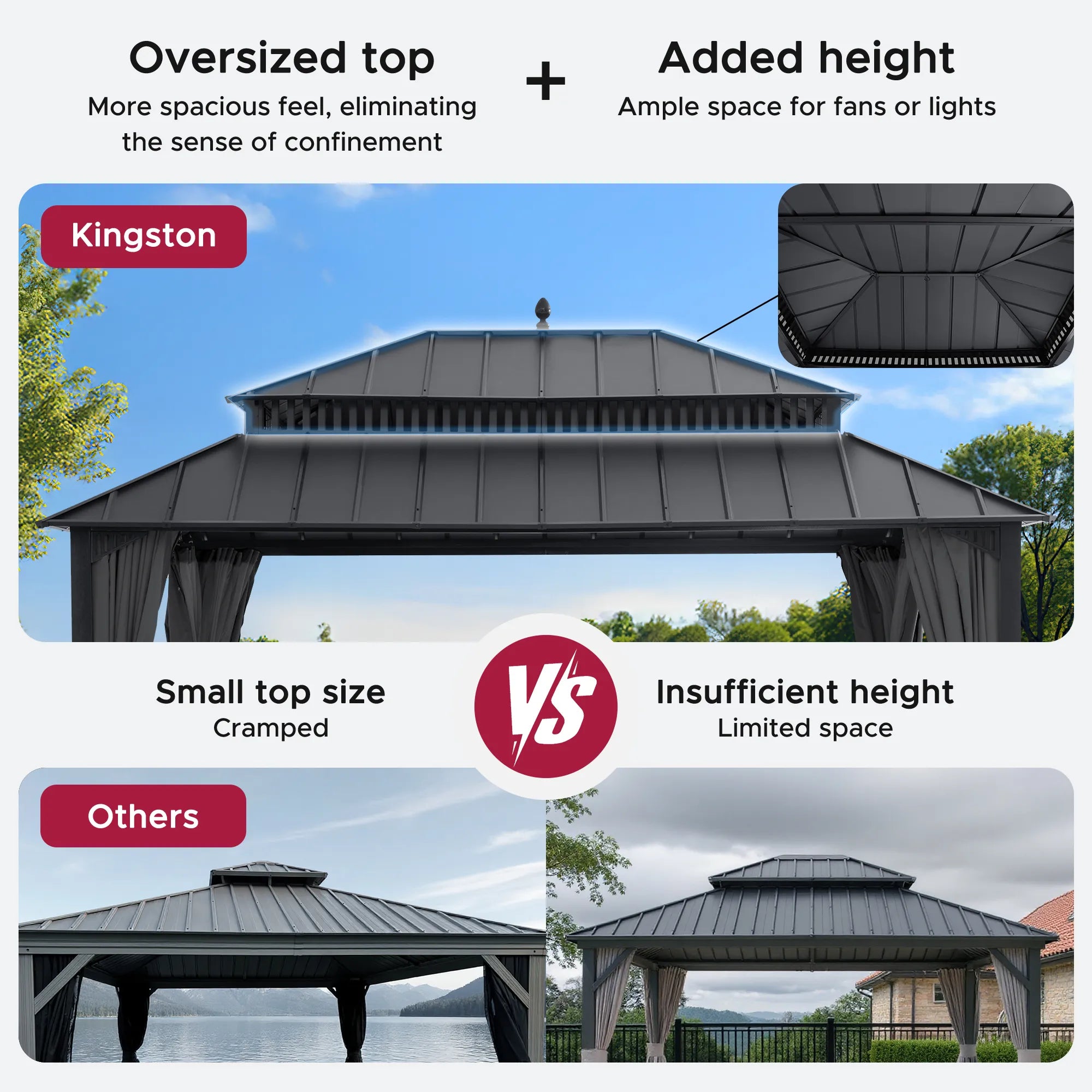 MazonvintageKingston 12x16 Gazebo with Netting & Curtain | Steel Roof - Gray Aluminum Posts