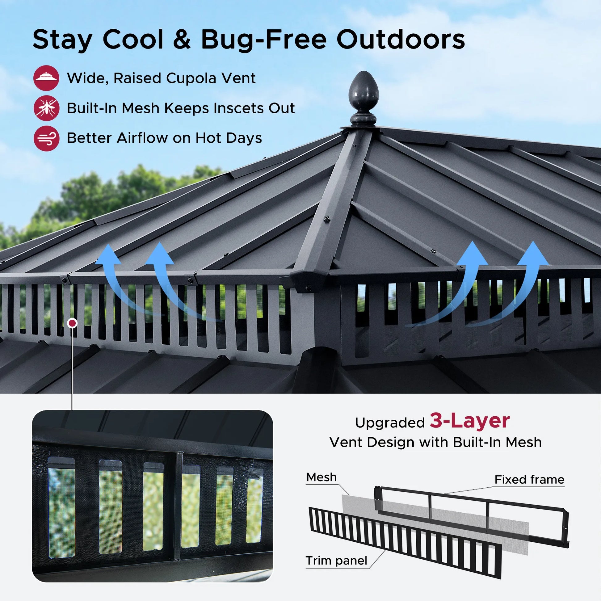 MazonvintageKingston 12x20 Gazebo with Netting & Curtain | Steel Roof - Gray Aluminum Posts