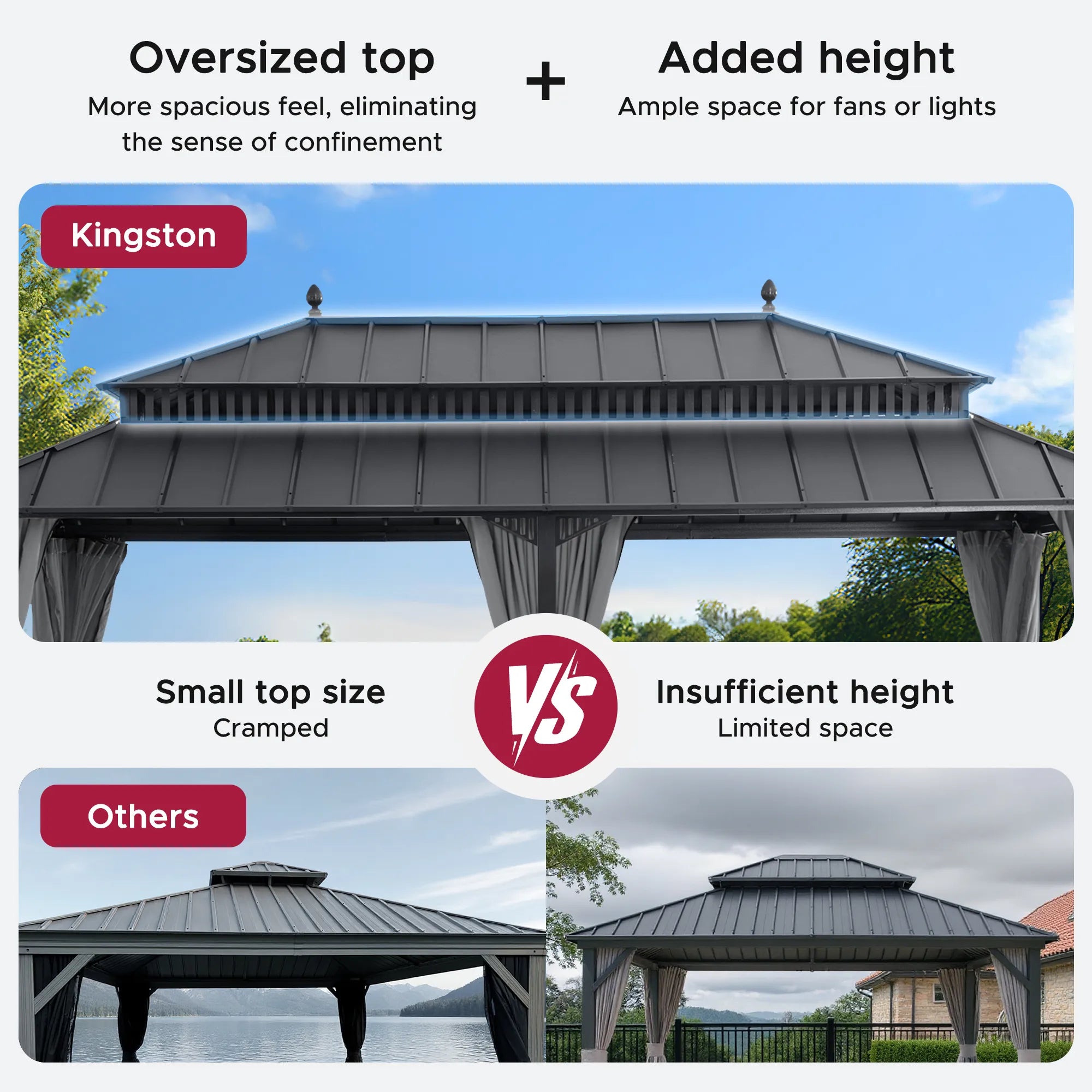 MazonvintageKingston 12x20 Gazebo with Netting & Curtain | Steel Roof - Gray Aluminum Posts