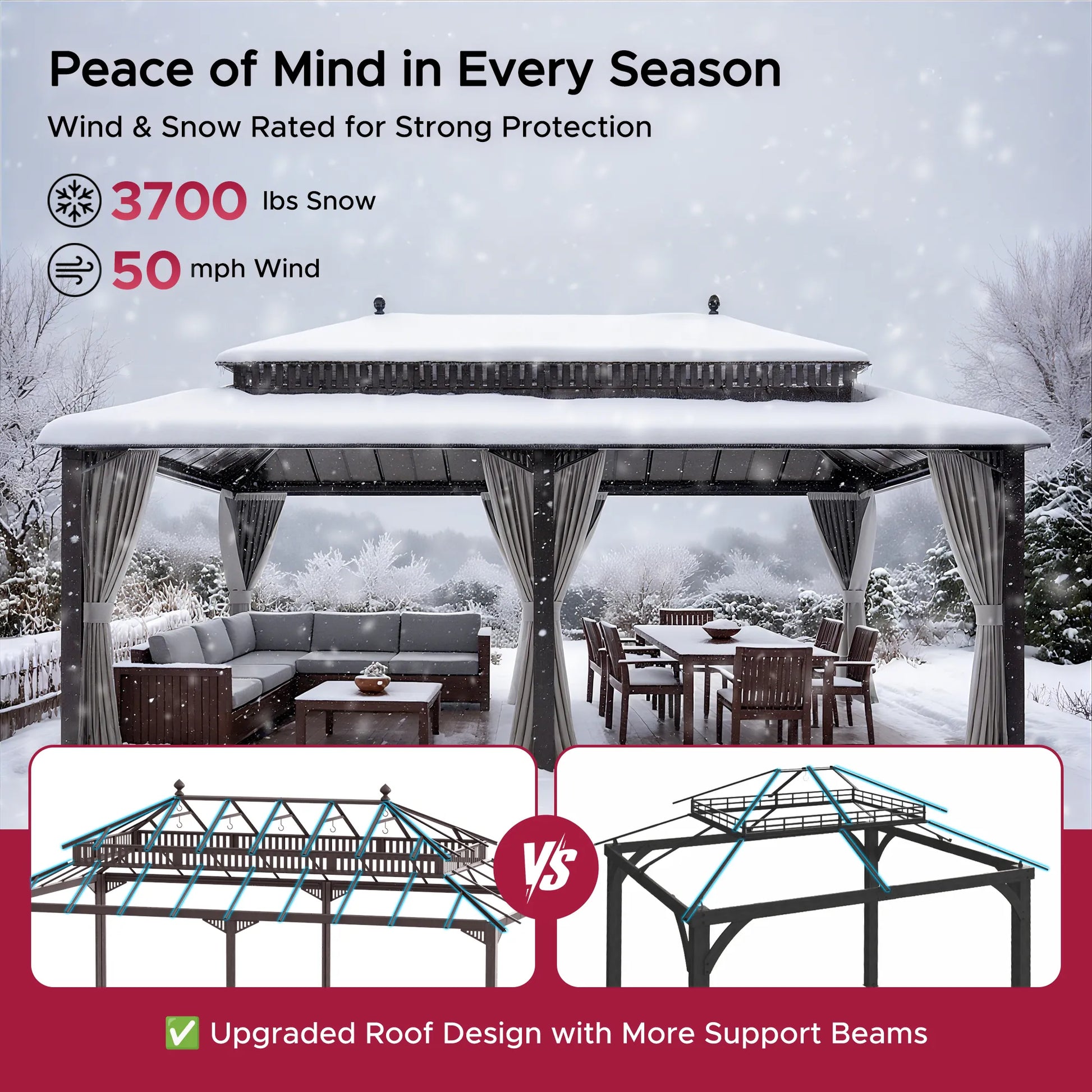 Mazonvintage Kingston 12x20 Gazebo with Netting & Curtain | Steel Roof - Brown Aluminum Posts
